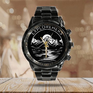 Discover Women Hiking Mountain Nature Sunrise Camping Explore Hers 9 Calendar Steel Band Watch