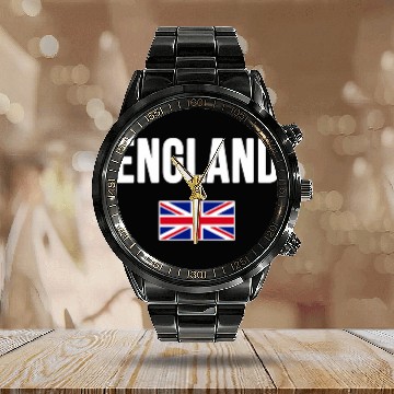 Discover English British Flag Union Jack englands Souvenir Calendar Steel Band Watch