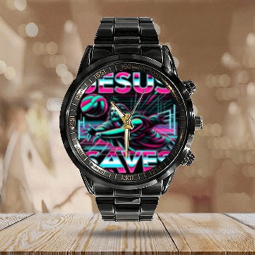 Discover 80s Vaporwave Jesus Saves Volleyball Zip Calendar Steel Band Watch