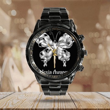 Discover Dyslexia Awareness Month Silver Ribbon Butterfly Calendar Steel Band Watch