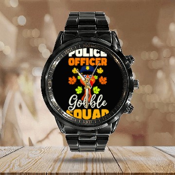 Discover Officer Gobble Squad Design Thanksgiving Police Calendar Steel Band Watch