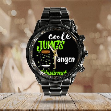 Discover Cool Boys Catch Fireflies Glass Container Light Beetle Calendar Steel Band Watch