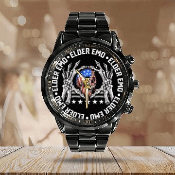 Discover Skeletons Skulls American Flag Elder Emo Skull Calendar Steel Band Watch