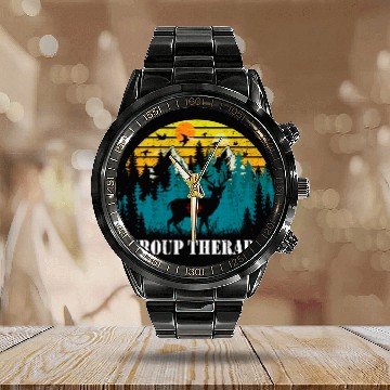 Discover This Is What I Call Group Therapy Funny Retro Hunting Deer Calendar Steel Band Watch