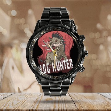 Discover Hog Hunter Hog Hunting Boar Hunting Pig 21 Zip Calendar Steel Band Watch