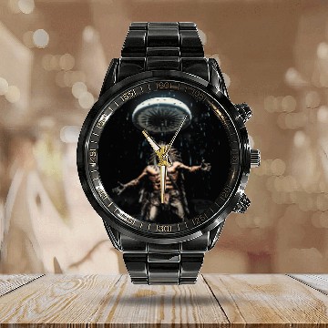 Discover Alien UFO Native American Indian Encounter Graphic Art 1 Calendar Steel Band Watch