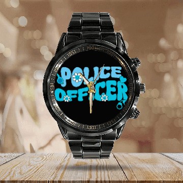 Discover Police Officer Cop Policeman Law Enforcement Zip Calendar Steel Band Watch