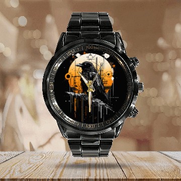 Discover Raven Crow Dark Bird Witchcraft Omens Midnight Baseball Tees Calendar Steel Band Watch