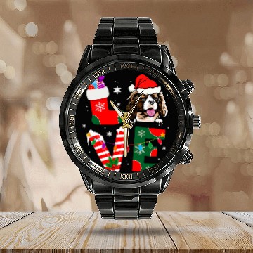 Discover cavalier king charles spaniel love santa christmas pajamas Baseball Tees Calendar Steel Band Watch