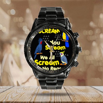 Discover I Scream You Scream Funny Parrot Calendar Steel Band Watch