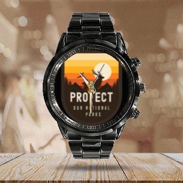 Discover Protect Our National Parks Nature Lover Hiking Calendar Steel Band Watch