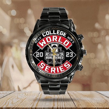 Discover College World Series Baseball FrontBack Homerun Calendar Steel Band Watch