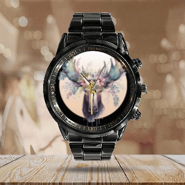 Discover Lacrosse Gift Cute Moose Flower Crown Animal Lovers Calendar Steel Band Watch