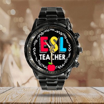 Discover English Second Language Teacher Team ESL Baseball Tees Calendar Steel Band Watch