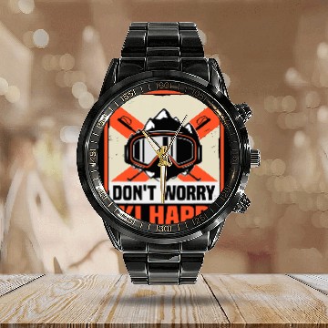 Discover Skiing Ski Dont worry ski happy Skiing Calendar Steel Band Watch