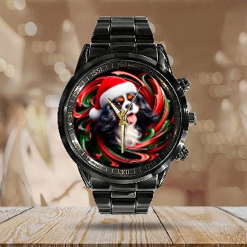 Discover Cavalier King Charles Spaniel Dog Black White Christmas Baseball Tees Calendar Steel Band Watch