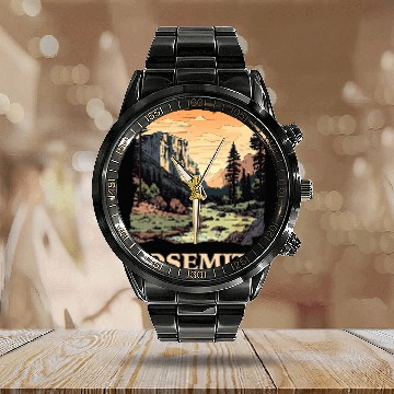 Discover Yosemite National Park Adventure Hiking Nature Design 9 Baseball Tees Calendar Steel Band Watch