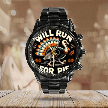 Discover Will Run for Pie Turkey Trot Running Thanksgiving Baseball Tees Calendar Steel Band Watch