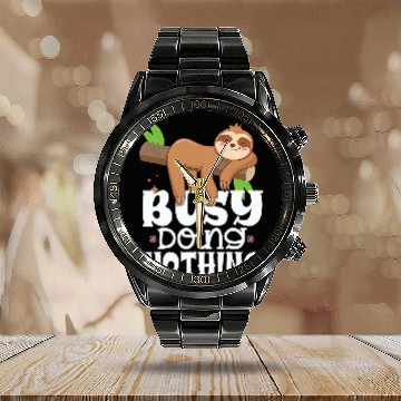 Discover Sloth Pet Adorable Sloth Sleeping Busy Doing Nothing Funny Zip Calendar Steel Band Watch