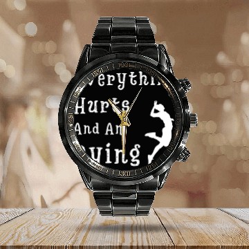 Discover Everything Hurts Im Dying vintages 80s sarcasms Volleyball Calendar Steel Band Watch
