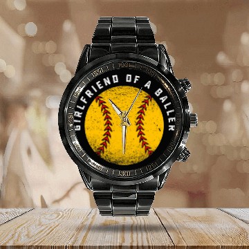 Discover Funny Girlfriend Softball Player Team Lesbian Couple Partner Calendar Steel Band Watch