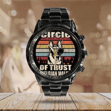 Discover Circle Of Trust My Belgian Malinois vintages Retro Baseball Tees Calendar Steel Band Watch
