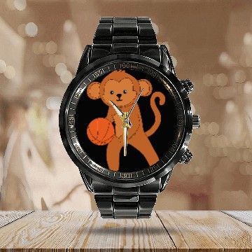 Discover Cute Monkey Playing Basketball Ape Ball Sports Baseball Tees Calendar Steel Band Watch