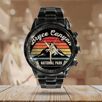 Discover vintages Retro Bryce Canyon National Park Sunset Adventure 7 Baseball Tees Calendar Steel Band Watch
