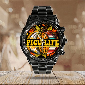 Discover picu life pumpkin leopard thanksgiving autumn fall leaves Calendar Steel Band Watch