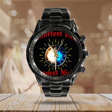 Discover Winter Solstice Equinox ClockCelestial Night Day Balance Zip Calendar Steel Band Watch