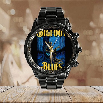 Discover bigfoots Blues Funny Sasquatch Guitar Player Night Sky Calendar Steel Band Watch