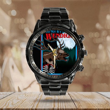 Discover Oh No Its The Wendigo Funny Retro 80s Cryptid Calendar Steel Band Watch