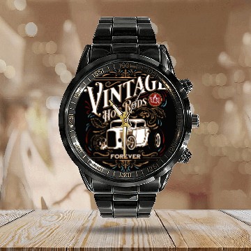 Discover vintages Hot Rods USA Forever Classic Car Nostalgia Design Baseball Tees Calendar Steel Band Watch