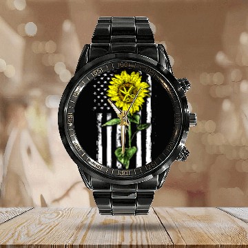 Discover American Flag Art Sunflower Hairstylist s Plus Size Calendar Steel Band Watch