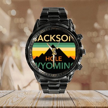Discover Retro Jackson Hole Wyoming vintages Hiking Mountains Pride Calendar Steel Band Watch