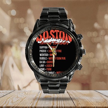 Discover Wicked Smaht Funny Boston Accent Translator Groovy Retro Calendar Steel Band Watch