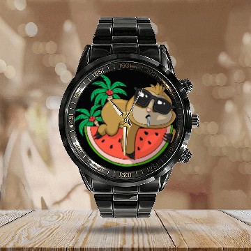 Discover Sloth Pet chills on melon Summer Baseball Tees Calendar Steel Band Watch
