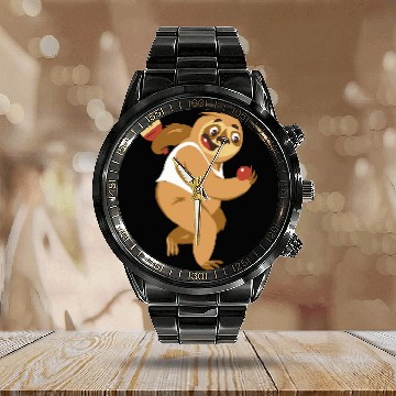Discover Sloth Pet Playing Ping Pong Cartoon Sports Calendar Steel Band Watch
