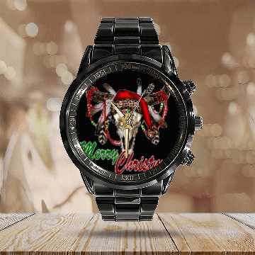 Discover western country boho turquoise bull skull merry christmas Baseball Tees Calendar Steel Band Watch