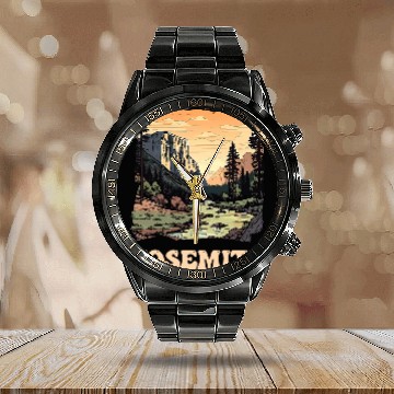 Discover Yosemite National Park Adventure Hiking Nature Design Baseball Tees Calendar Steel Band Watch