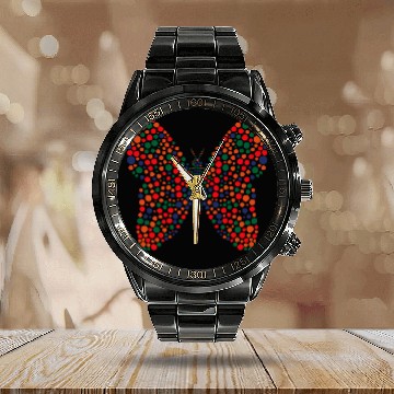 Discover Butterfly International Dot Day Colorful Monarch Insect Calendar Steel Band Watch