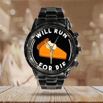 Discover Will Run For Pie Funny Pumpkin Pie Thanksgiving Running Calendar Steel Band Watch