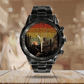 Discover Retro vintages Canyon Desert Landscape Buffalo Skull Cacti Baseball Tees Calendar Steel Band Watch