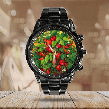 Discover Pepper Pepper Vegetable Vegetarian Garden Zip Calendar Steel Band Watch