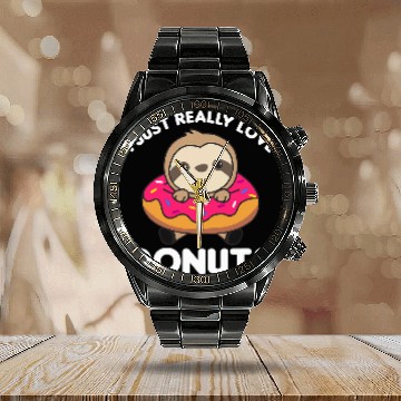 Discover Sloth Pet Thinks Donuts Are Delicious Sloths Pink Donut kawaii Baseball Tees Calendar Steel Band Watch