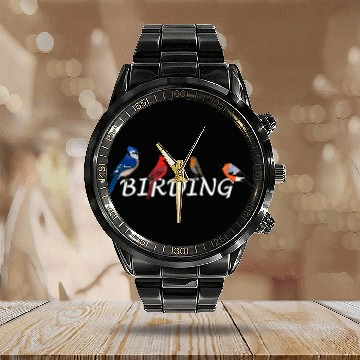 Discover Lacrosse Gift Birding Bird Birder Blue Jay Cardinal Bullfinch Robin Baseball Tees Calendar Steel Band Watch