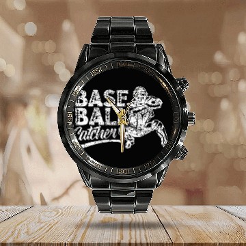Discover Baseball Catcher Player Hobby Calendar Steel Band Watch