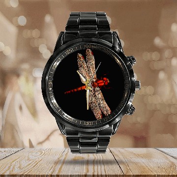 Discover Cute dragonfly wings antique dragonfly illustration 25 Calendar Steel Band Watch