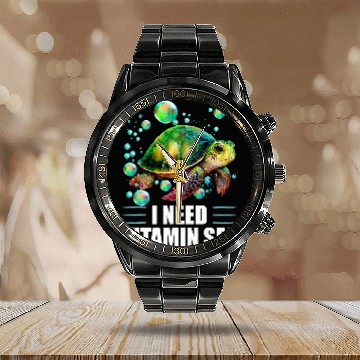 Discover Turtle Pet I Need Vitamin Sea Turtle Calendar Steel Band Watch