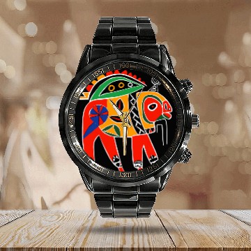 Discover Bison Native American Pacific Northwest Coast Art Style 1 Zip Calendar Steel Band Watch